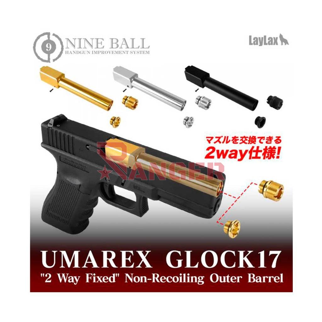 CAÑON EXTERNO ROSCADO LAYLAX/NINE BALL GLOCK 17 UMAREX NON RECOILING PLATA
