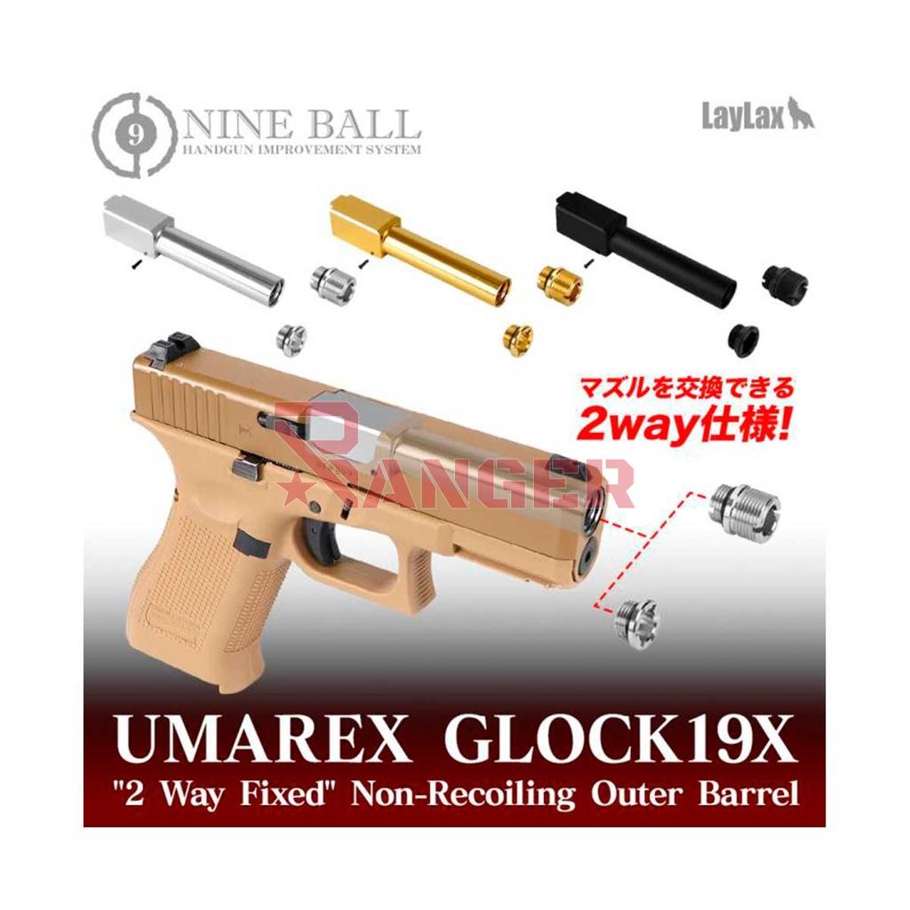 CAÑON EXTERNO ROSCADO LAYLAX/NINE BALL GLOCK 19X UMAREX NON RECOILING NEGRO