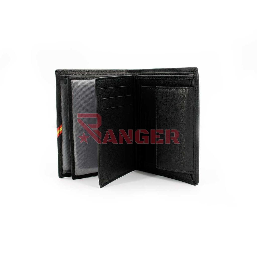 CARTERA PIEL BANDERA ESPAÑA TRIANGULO LIBRO NEGRA