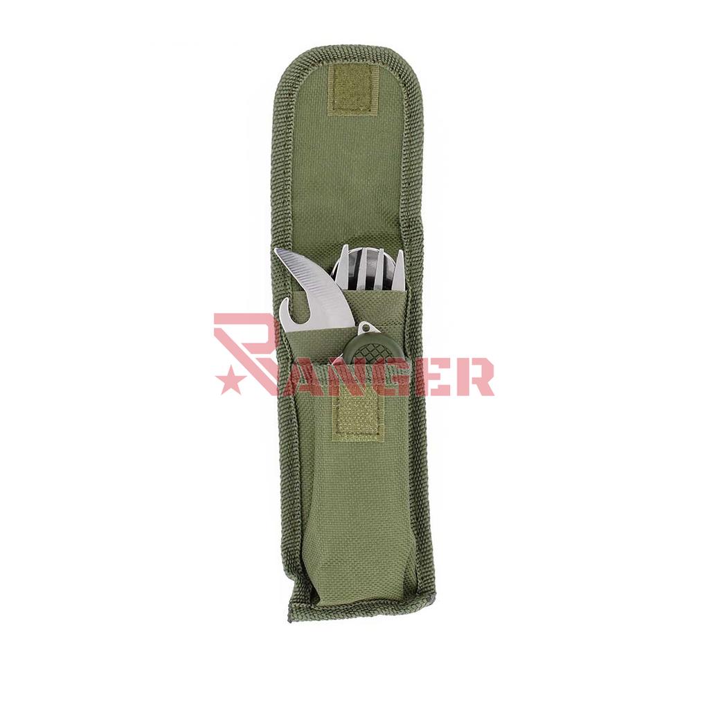 CUBIERTO MILITAR IMMORTAL NAVAJA Y CUCHILLO C/FUNDA NYLON VERDE