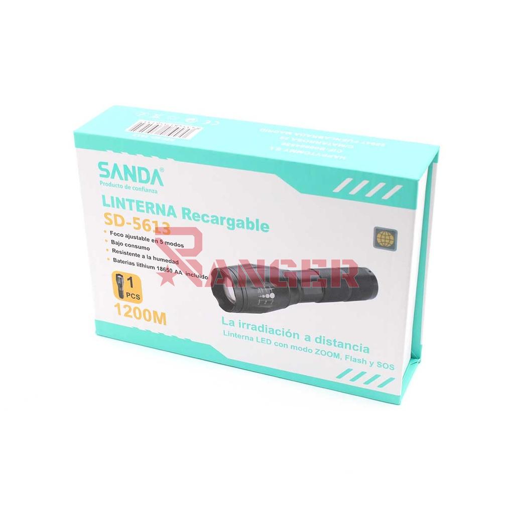 LINTERNA SANDA LED 1200M RECARGABLE NEGRA