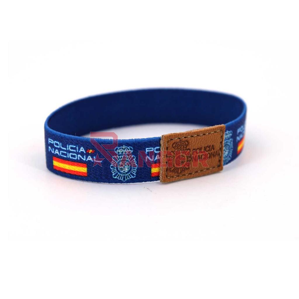PULSERA ELASTICA POLICIA NACIONAL CUERO CENTRAL AZUL
