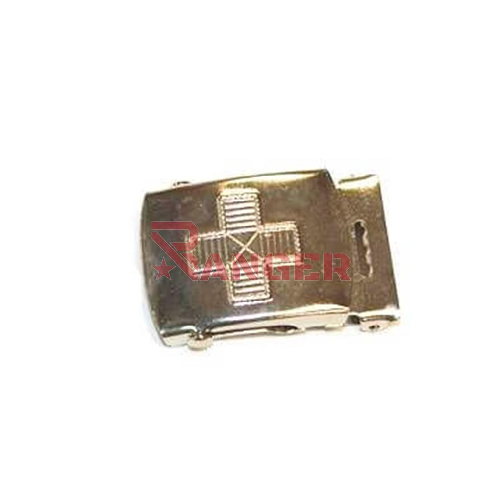 HEBILLA METALICA CINTURON ESTRECHO CRUZ ROJA PLATA