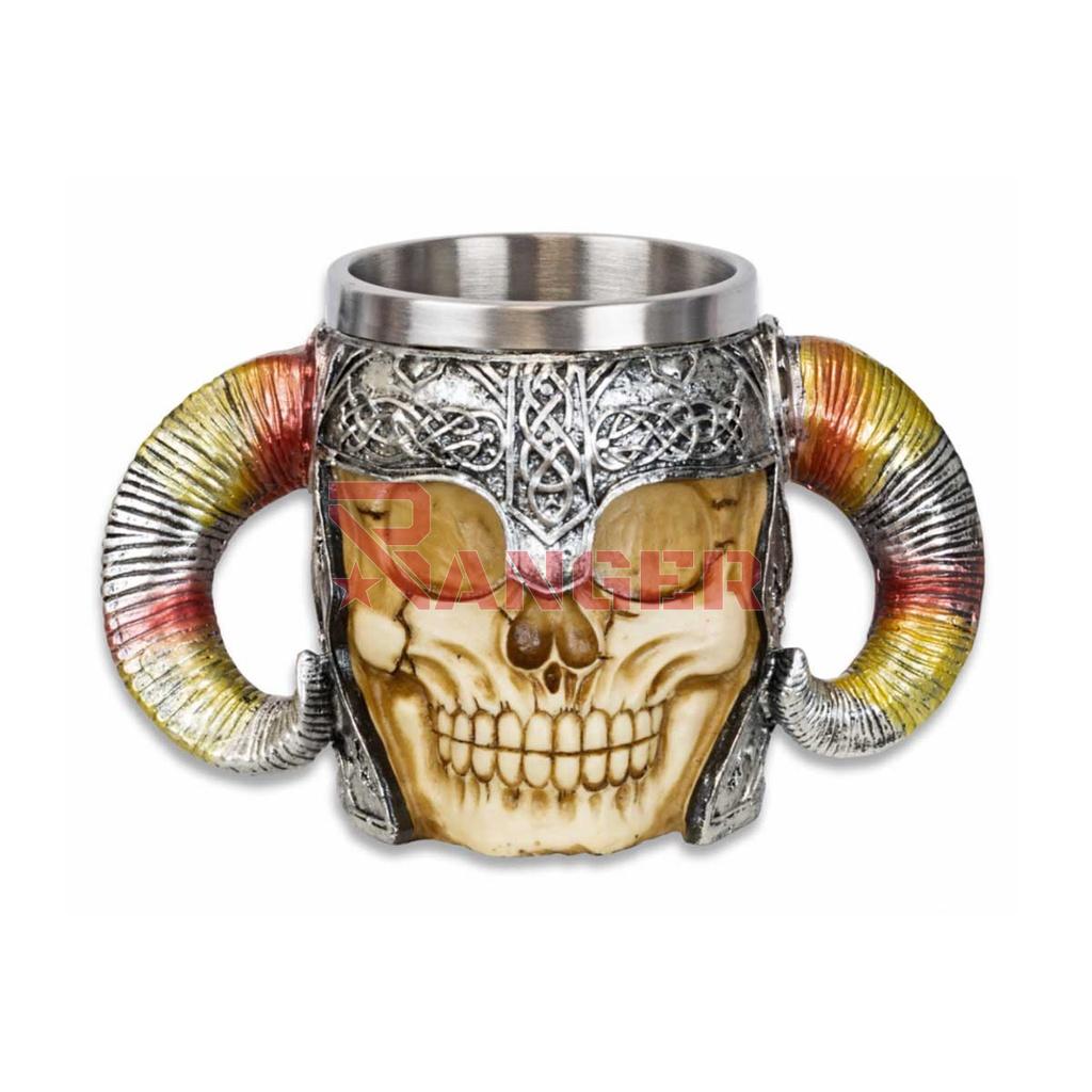 JARRA RESINA CALAVERA CUERNOS PLATA