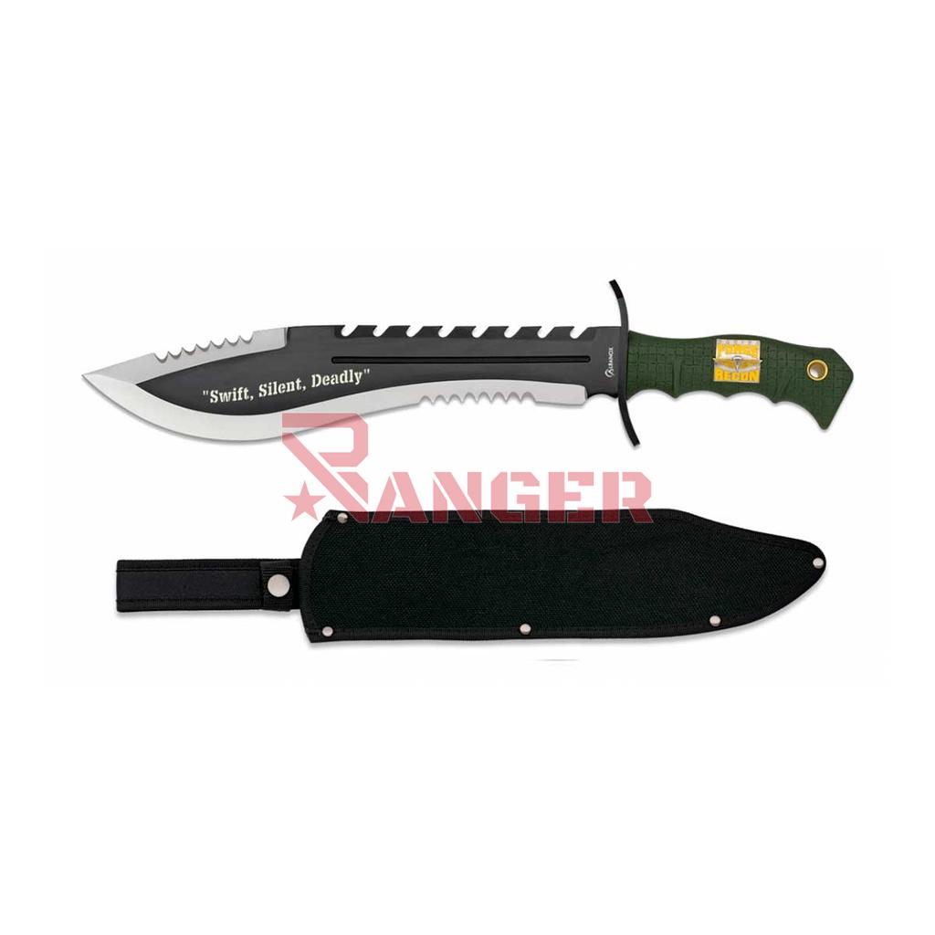 CUCHILLO ALBAINOX SUPERVIVENCIA 29CM NEGRO MANGO VERDE