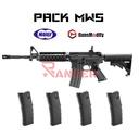 PACK FUSIL MARUI M4 MWS GAS NEGRO Y 4 CARGADORES GUNS MODIFY