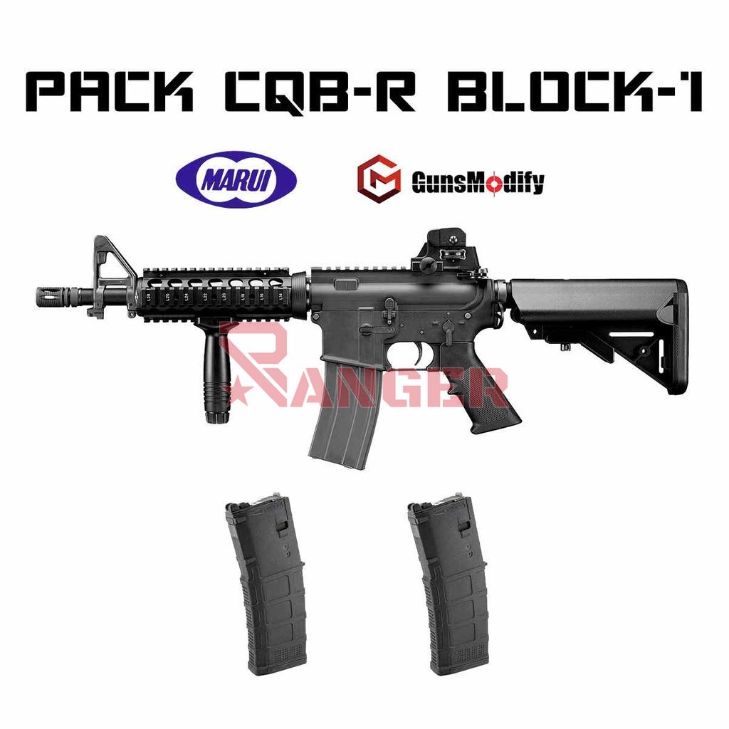 PACK FUSIL MARUI M4 CQB-R BLOCK.1 GAS NEGRO Y 2 CARGADORES GUNS MODIFY