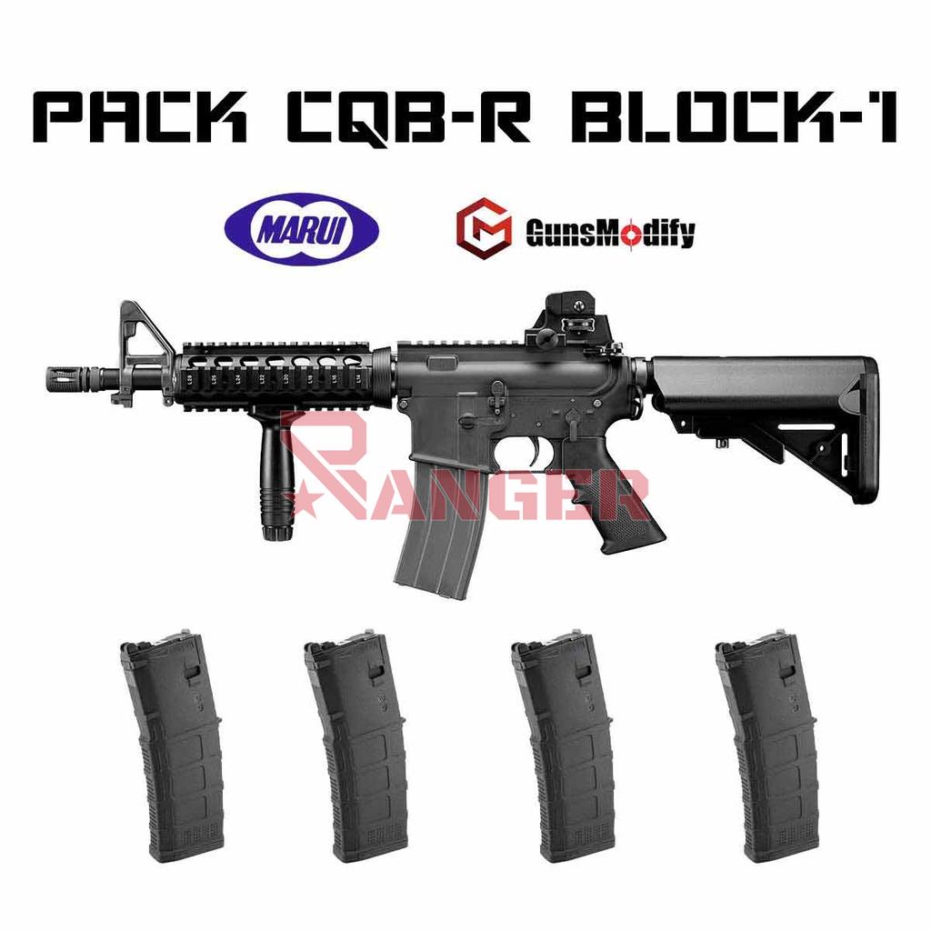 PACK FUSIL MARUI M4 CQB-R BLOCK.1 GAS NEGRO Y 4 CARGADORES