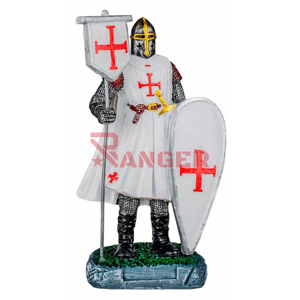 FIGURA TEMPLARIO BANDERA Y ESCUDO 12 CM BLANCO