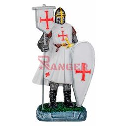 [39502] FIGURA TEMPLARIO BANDERA Y ESCUDO 12 CM BLANCO