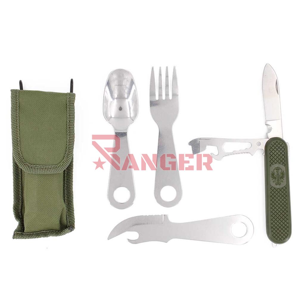 CUBIERTO MILITAR IMMORTAL NAVAJA Y CUCHILLO C/FUNDA NYLON VERDE