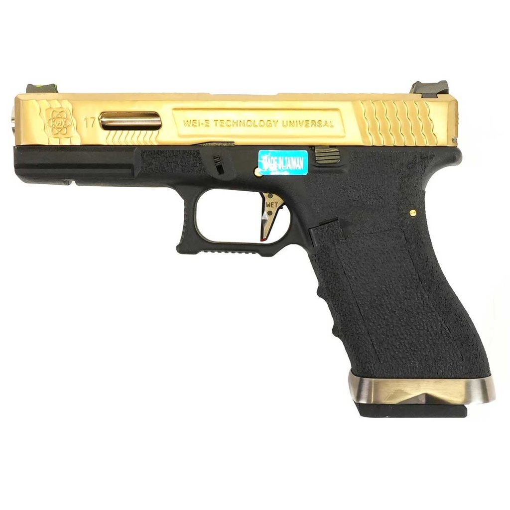 PISTOLA WE G17 CUSTOM-TG FULL METAL NEGRA-DORADA