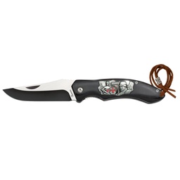 NAVAJA PLEGABLE DE ACERO INOXIDABLE CON MANGO DE MADERA TEMPLARIO Y FUNDA DE ACERO