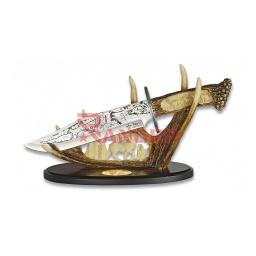 CUCHILLO DECORATIVO CIERVOS CON PEANA MADERA Marrón