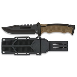 Cuchillo táctico con sierra y funda de fibra coyote Tan