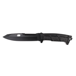 Cuchillo alpino táctico con sierra rompecristales y funda de cuero