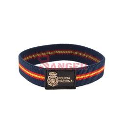 [2108543-PN] PULSERA ELASTICA ESPAÑA POLICIA NACIONAL CENTRO NEGRO MARINO