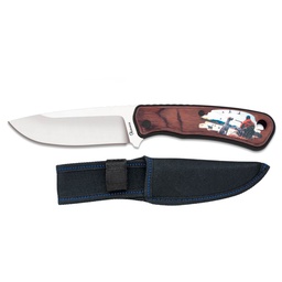 CUCHILLO DE CAZA 3D CON DISEÑO DE PERRO MANGO ABS MADERA