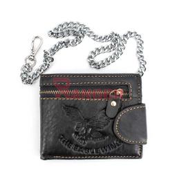[8255C-1] CARTERA PIEL AGUILA CADENA CREMALLERA NEGRA
