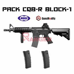 [PACKBLOCK1-2-BQ] PACK FUSIL MARUI M4 CQB-R BLOCK.1 GAS NEGRO Y 2 CARGADORES GUNS MODIFY