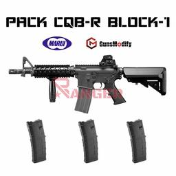 [PACKBLOCK1-3-BQ] PACK FUSIL MARUI M4 CQB-R BLOCK.1 GAS NEGRO Y 3 CARGADORES GUNS MODIFY