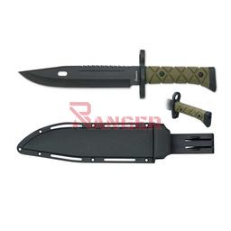 Cuchillo con funda rígida hoja de 21 cm acero 3CR13MOV mango ABS y goma