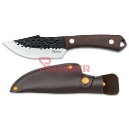 CUCHILLO DE CAMPO 10,5 CM HOJA DE ACERO INOXIDABLE 3CR13MOV MANGO DE MADERA WENGUÉ CON FUNDA DE POLIPIEL
