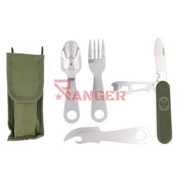 Conjunto de navaja y cuchillo con funda de nailon Verde