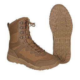 BOTA ALTA TÁCTICA IMPERMEABLE 8 PULGADAS RIPSTOP POLIURETANO SUELA CAUCHO PLANTILLA ESPUMA ANTIBACTERIANA CREMALLERA YKK COYOTE