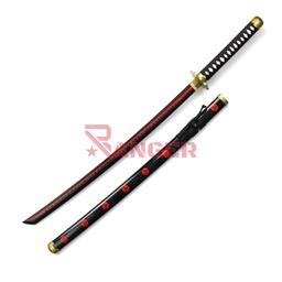 Katana de Madera 100 cm con hoja de madera, tsuka encordado, tsuba de plástico y vaina de plástico