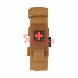 Funda para torniquete y tijeras compatible con Molle nylon 18 cm x 5 cm con velcro y porta parche Coyote