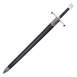 Espada larga de acero hoja 80 cm longitud total 112 cm con vaina de madera