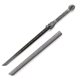 Katana sin filo 67 cm hoja acero al carbono mango metal vaina madera Plata