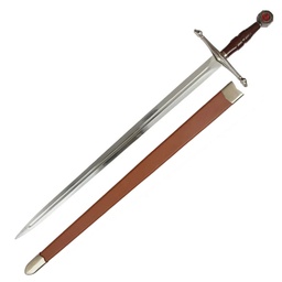 Espada larga 116 cm con hoja de 92 cm acero inoxidable, mango y guarda de metal, vaina de madera y soporte incluido Marrón