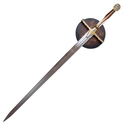 Espada larga 128 cm de acero inoxidable con mango y guarda de metal sin filo soporte incluido Plata