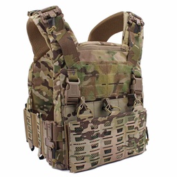 Chaleco portaplacas modular con corte láser Molle extracción rápida y porta cargadores M4 integrado Multicam