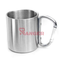 VASO DE ACERO CON MOSQUETÓN 250ML PLATA